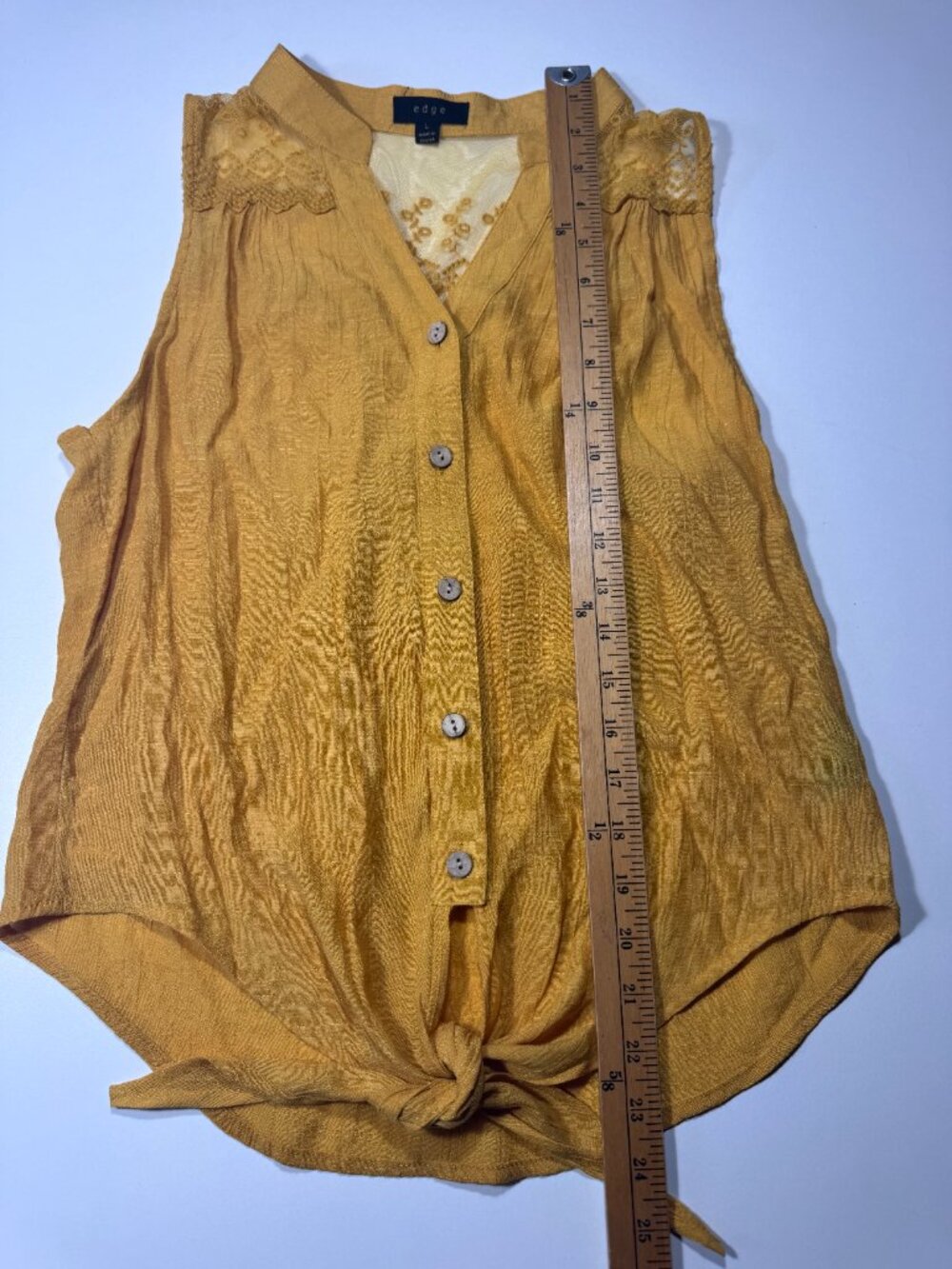 Edge Mustard Boho Lace Tie Front Sleeveless Blouse Top Large - Picture 6 of 11